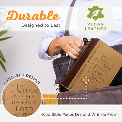 Christian Art Gifts Faux Leather Bible Cover: I Know The Plans, Brown & Tan | Medium, Bible Verse, Book Cover, Case, Zipper, Pocket Storage, Pen Loops, Bible Study Supplies, Encouragement Gifts for Men - size: Medium
