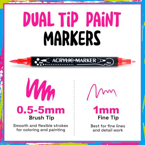 30 Colors Dual Tip Acrylic Paint Markers,Fine Tip and Brush Tip Permanent Acrylic Paint Pens For Rock Painting, Canvas, Wood, Glass, Ceramic, Fabric, Plastic, Egg, Scrapbook,Art Painting Supplies Kit - color: 30 Colors