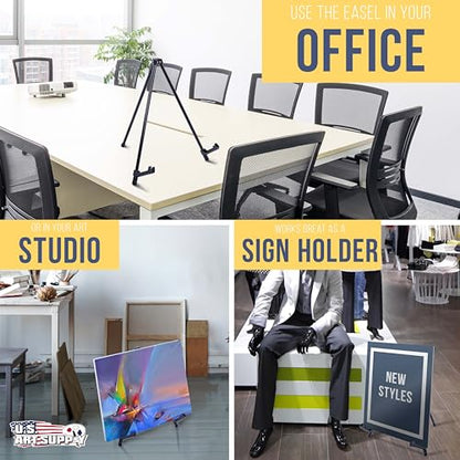 U.S. Art Supply 13.5" Black Metal Tabletop Easel Stand - Foldable Tripod Table Top Easel Stand for Sign, Art, Poster Board, Canvas, Pictures & Photos - Display Table Easels with Non-Skid Feet
