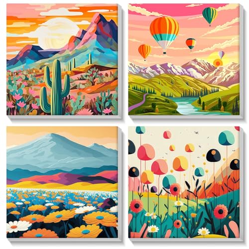 MISCER 4 Pack Paint by Numbers for Kids Adults,Landscape Paint by Number Kits for Kids, DIY Acrylic Oil Painting Suitable for Home Decoration (8x8inch) - color: MK014