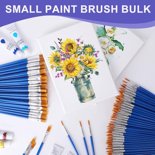 AROIC Small Paint Brushes Bulk,160 Pcs Acrylic Flat Round Pointed Brushes - color: Blue, size: 80 Flat + 80 Round