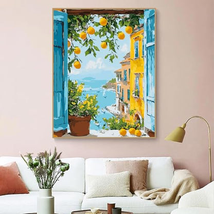 ZRIZQ Paint by Numbers Kit for Adults Beginner Landscape,Lemon Tree,16x20 | Full set with wooden brushes,rolled canvas,rich paints.Calming activity.Beginner friendly.Just open and paint. - color: 16"X20"Rolled Canvas(Frameless)-Landscape 1