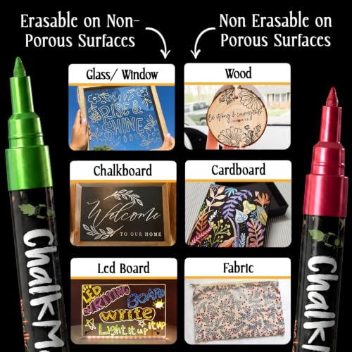 Chalkola 10 Extra Fine Tip Metallic Chalk Markers for Blackboard - 1mm Tip - size: Extra Fine Tip - 1mm