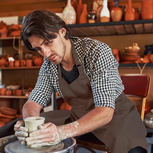 Pottery Split-Leg Make Ceramic Apron, Long Split-Leg Artist Painting Apron with 3 Pockets for Men and Women - color: Brown