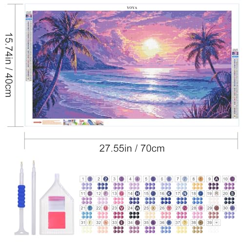YOYA Large Diamond Art Kits for Adults, Beach Landscape, 27.5 x 15.7 Inch | 5D Large Diamond Painting Kits, DIY Round Full Drill Diamond Art Beach Sunset, Diamond Dot Gem Art and Crafts, Home Decor - color: Beach Sunset 025