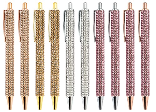 Gullor Click Ballpoint Pens, Diamond-encrusted Ball Pens, Black Ink Medium Point 1mm, for Office Supplies Gift Wedding Birthday - color: Color Set 1, style: 10 Pieces