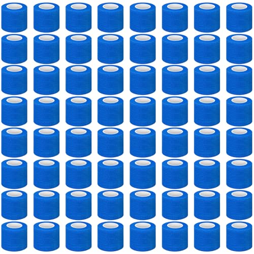 Treela 64 Pack 2" X 5 Yards Self Adhesive Bandage Wrap Blue | Cohesive Flexible Wrap for Wrist Ankle Fingers, Breathable Sports Tape, Self Adherent Rolls for Pets Vet, Coban Style - color: Blue, size: 2 Inch X 5 Yard