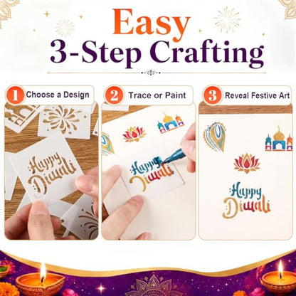 100 Pcs Small Stencils for Crafts, 2 Inch Reusable Cute Stencils for Painting on Wood DIY Craft for Drawing Templates Wall Home Decor Canvas Fabric (Diwali) - style: Diwali