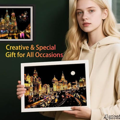 Iskueal Scratch Art Book for Adults,Scratch Painting Foil for Adults，Scratch and Sketch City Landmarks Books,Colorful City Series Scratch Art 12 Pas (Utah State Capitol) - color: (Utah State Capitol)