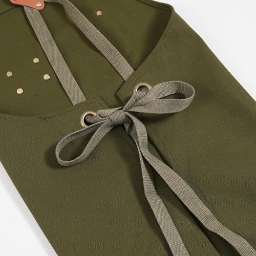 Chef Aprons for Men Canvas Apron with Large Pockets and Adjustable Neck Strap for Cooking,BBQ, Gardening - color: Green