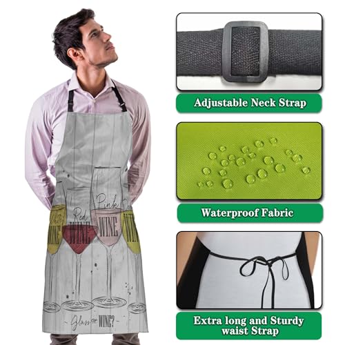 Cooking Apron for Men Wine Fun Aprons for Women for Kitchen Restaurant BBQ Painting Crafting Gardening 27” (W) x 31” (H), Waterproof Apron - color: Wine