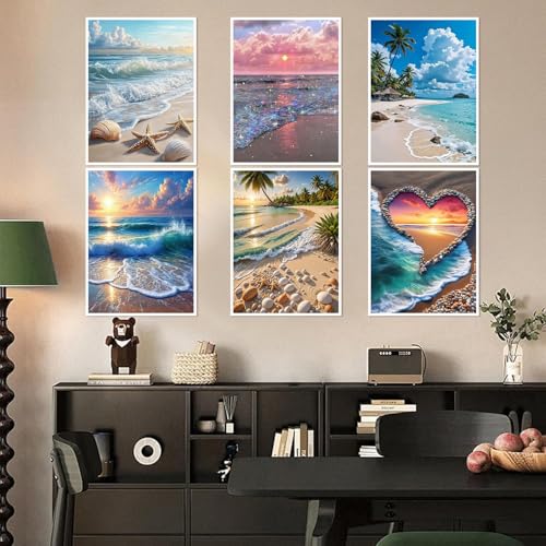 6 Pack Diamond Art Kits for Adults, Beach Diamond Painting Kits 12x16 inch - color: 6 Pack Beach, size: 11.8x15.7in(30x40cm)