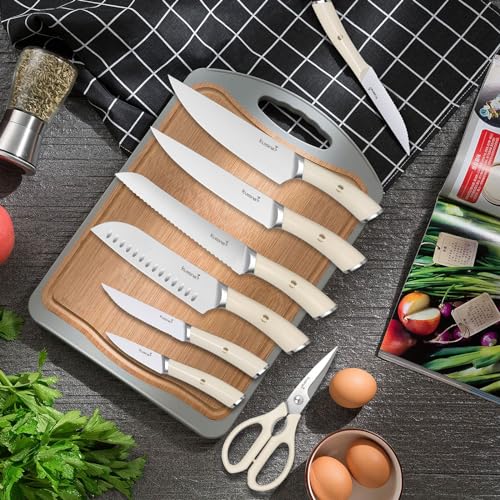 Kuisine Kitchen Knife Set,High Carbon Stainless Steel Ultra Sharp Blade Ergonomic Handle,Knife Block Set with Built-in Sharpener,Elegant Gift for Holiday(Irovy-Acacia,15PCS) - color: Pro Max Acacia Wood, size: 15 pieces