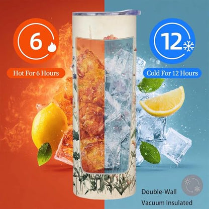 Firmiso 20 oz Tumbler | Skinny Insulated Travel Mug with Leak-proof Lid and Telescopic Straw | Wildflower Floral Stainless Steel Coffee Cup for Hot & Cold Drinks | Christmas Gifts for Women - color: Wildflower
