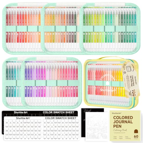 Shuttle Art Colored Pens, 100 Vibrant Colors Cute Journal Pens 0.6mm Fine Point Colored Gel Pens for Black Paper in Portable Bag for Coloring Writing Drawing Journaling Note Taking School Office Home - color: Multicolor