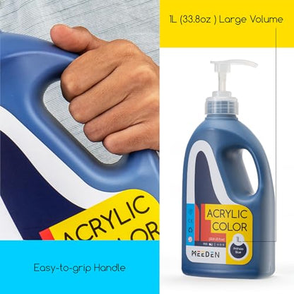 MEEDEN Phthalo Blue Acrylic Paint: 1 L /33.8 oz Satin Liquid Paint with Pump Lid - Soft Body Art Paints for Canvas, Studio, School, Wall & Poured Paintings - color: Phthalo Blue
