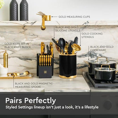 STYLED SETTINGS Black and Gold Utensil Holder with Built-in Spoon Rest | 2-Piece Black and Gold Spatula Holder, Kitchen Accessory, Utensils Not Included - color: Black & Gold