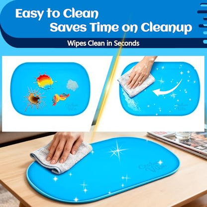 24"x16" Oval Silicone Mats for Crafts - Non-Slip Painting Mat with Raised Edges, Reusable Table Protector for Resin, Clay, Paint ，Playdough ，Jewelry-Making & Crafts Creation (Blue) - color: Blue