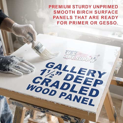 U.S. Art Supply 8" x 36" Unfinished Cradled Wood Panels for Painting, Gallery 1-1/2" Deep (3 Pack) - Artist Depth Wooden Wall Canvases - Mixed-Media Craft, Acrylic, Oil, Encaustic, Paint Pouring - size: 8" x 36"