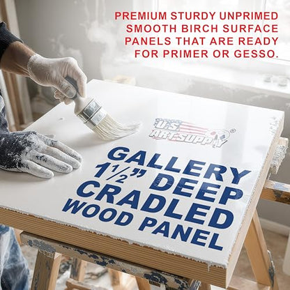 U.S. Art Supply 8" x 36" Unfinished Cradled Wood Panels for Painting, Gallery 1-1/2" Deep (3 Pack) - Artist Depth Wooden Wall Canvases - Mixed-Media Craft, Acrylic, Oil, Encaustic, Paint Pouring - size: 8" x 36"