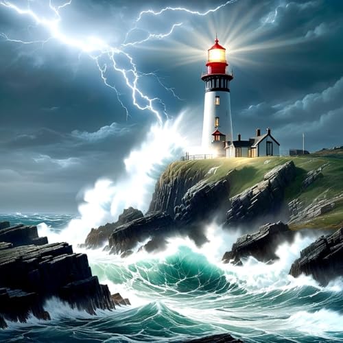 Lighthouse Diamond Art Painting Kits for Adults - Full Drill Beach Diamond Dots Paintings for Beginners, Round 5D Paint with Diamonds Pictures Gem Art Painting Kits DIY Adult Crafts Kits 12x12inch - color: 10-lighthouse