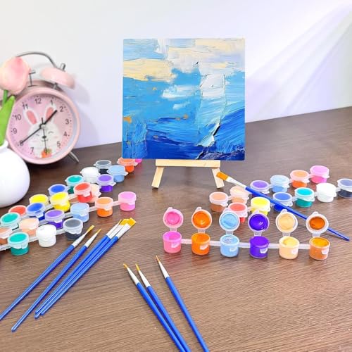 20 Pack Mini Acrylic Paint Set,12 Color Acrylic Paint Strips with 40 Pcs Painting Brushes for Kids&Adults, 280 PCS Kids Paint Set Container Strips Storage for Home Classroom Party Favors Easter Gifts