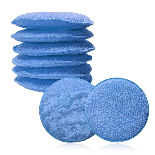 8PCS Microfiber Wax Applicator Pads, 5 Inch Round Car Wash Sponge Cleaning Tools with Finger Pocket, Scratch-Free Ultra-Soft Foam Bulk for Fine Polishing Detailing Waxing (Royal Blue) - color: Royal Blue