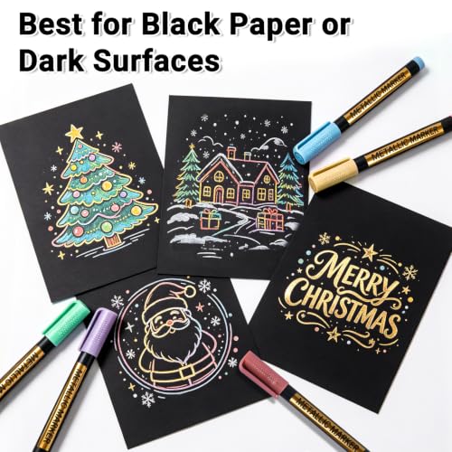 JR.WHITE Metallic Paint Markers, 10 Colors for Scrapbook, Black Paper, Photo Album, Rock Painting, Glass, Wood, Scrapbook Supplies, Card Making Kit, DIY Arts & Crafts