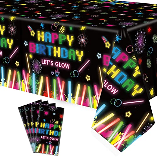 4 Pack Neon Glow Party Table Covers - 51x86 Inch Tablecloths, Glow in The Dark for Birthday Parties, Black Light Compatible - color: Black