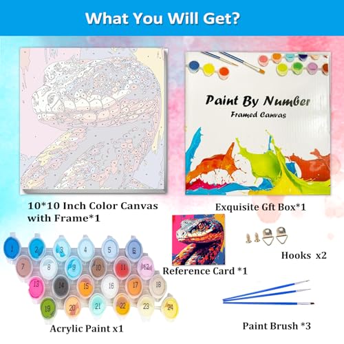 Artunion Framed Paint by Numbers Kit for Adults Beginners & Kids Ages 8-12,Colorful Snake Paint by Number with Frame,Animal Easy Paint by Numbers Kit on Canvas 10 * 10 Inch Without Easel - color: ZXT-386-F