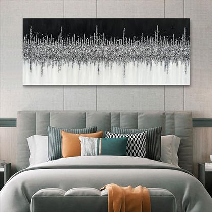 Art Hand-Painted Black and Gray Wall Art Textured Oil Paintings Modern Abstract Wall Art Home Decor 24x60 Inches - color: Yi043