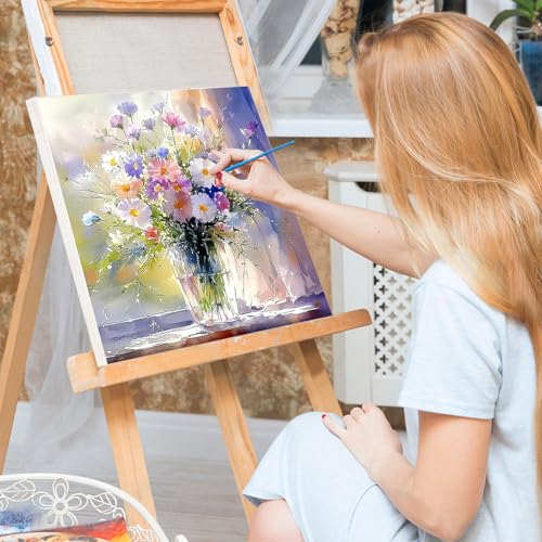 Bowetile 4 Pack Paint by Numbers for Adults Beginners Framed, Flowers Adults' Paint-by-Number Kits, Easy Adult Paint by Number Kits on Canvas, Acrylic Number Painting for Home Decor, 8x8in - color: 8x8in-4-Flowers-02