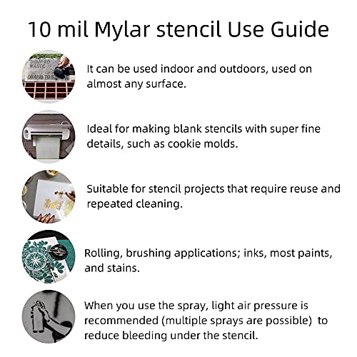 10PCS 10mil Blank Mylar Stencil Sheets,12X24 inch Milky Translucent PET Blank Stencils Sheets,Template Material for Cutting Machines, Laser Cutting, Food-Safe Craft Plastic - size: 10mil, 12" x 24”, 10 Pack