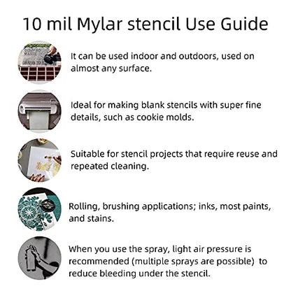10PCS 10mil Blank Mylar Stencil Sheets,12X24 inch Milky Translucent PET Blank Stencils Sheets,Template Material for Cutting Machines, Laser Cutting, Food-Safe Craft Plastic - size: 10mil, 12" x 24”, 10 Pack