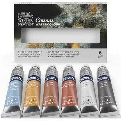 Winsor & Newton Cotman Watercolor Paint Set, 6 x 8ml Tube Metallic Colors - style: 6 Tube Set Metallic 8ml