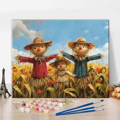 TUMOVO Paint by Numbers Craft Kit for Adults Scarecrow in the Field | scarecrow 16x20 inch unframed canvas, easy to follow, pre-numbered, no painting skills needed, acrylic paints included. - color: Scarecrow
