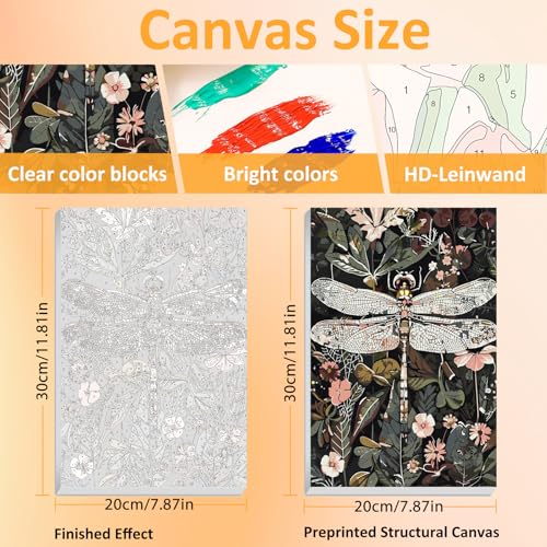 Mandun Insect Paint by Numbers Kit for Adults, 3 Pack, 7.8x11.8 inch | DIY Painting Kits Crafts for Adults, Relieve Stress, Frame Canvas, Wooden Easel, Gift Box, Home Wall Decor - color: 3 Pack Bee Butterfly Dragonfly