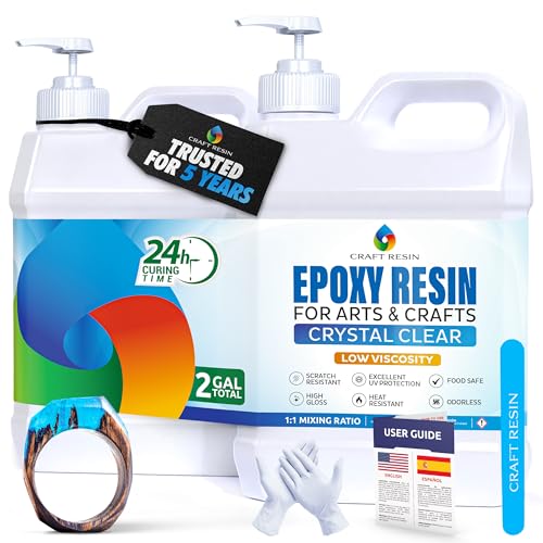 Craft Resin Crystal Clear Epoxy Resin Kit - Food Safe, UV Resistant - 2 Gal | Low Viscosity, Self Leveling Casting Resin Epoxy for DIY Art, Wood, Jewelry Making, Coasters & Molds - size: 2 Gallon