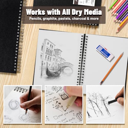9" x 12" Hardcover Sketchbook Spiral Drawing Pad Mixed Media Art Book | 160gsm Paper, 80 Sheets (160 Pages), Lay Flat Spiral Binding, Micro-Perforated Pages, Acid-Free, Dry Media & Light Marker - size: 9*12 inch(80 Sheets)