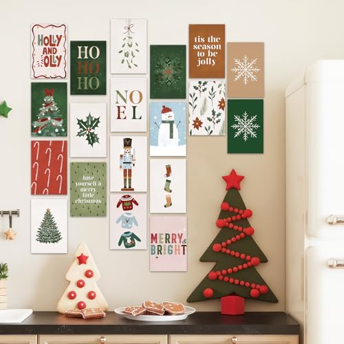FYSUIMU 50Pcs Christmas Boho Wall Collage Kit Red-Green Xmas Aesthetic Minimalist Wall Pictures for Bedroom Dorm Living Room Winter Holiday Home Decor, 4 x 6 Inch