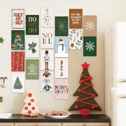 FYSUIMU 50Pcs Christmas Boho Wall Collage Kit Red-Green Xmas Aesthetic Minimalist Wall Pictures for Bedroom Dorm Living Room Winter Holiday Home Decor, 4 x 6 Inch