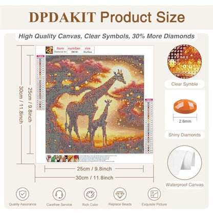 DPDAKIT Giraffe Diamond Painting Kit for Adults, Animal Diamond Art 12x12In | Round Full Drill, 5D Dot Painting for Beginner, DIY Crystal Gem Art Kit, Relaxing Craft, Home Wall Decor Gift, Diamond Dots