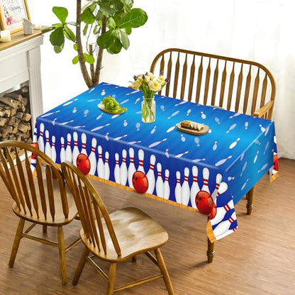 1Pc Bowling Party Plastic Tablecloth 54 x 87 Inch Long Table Cover, Bowling Ball Party Tablecover for Ball Sports Theme Kids Baby Shower Birthday Dinner Picnic Kitchen Event - color: Bowling