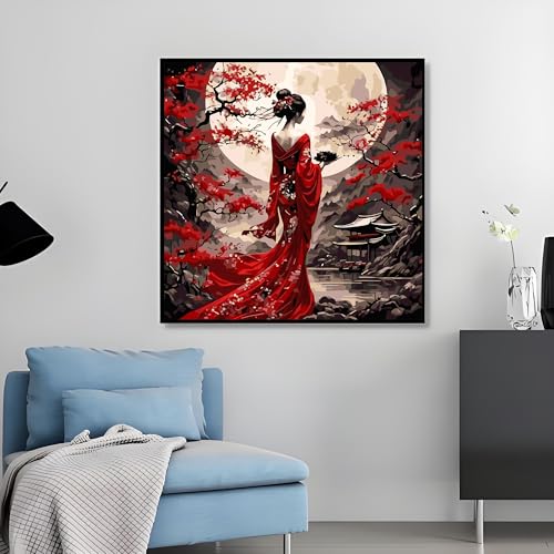 OJTOYART Paint by Number Kits for Adults, Oriental Lady & Moon Paint by Number Kits on Canvas, DIY Acrylic Watercolor Oil Colorful Painting by Number for Adults Home Decor 16 x 16 Inch - color: MT6431