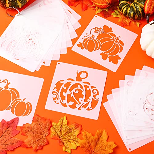 20 Pieces Autumn Leaf Stencils Fall Pumpkin Templates Reusable Craft Stencils Plastic Painting Harvest Stencil for Craft DIY Fabric Canvas Wall Maple Leaf Pumpkin Painting Home Decorations(Pumpkin) - style: Pumpkin