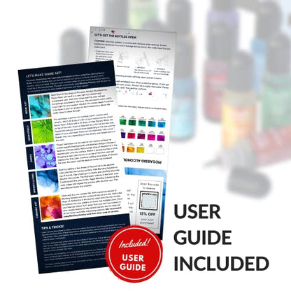 Alcohol Ink Set – New Improved Formula – 24 Highly Saturated, Fast-Drying, Permanent Inks for Epoxy Resin, Tumblers, Fluid Art Painting, Glass, Metal, and More