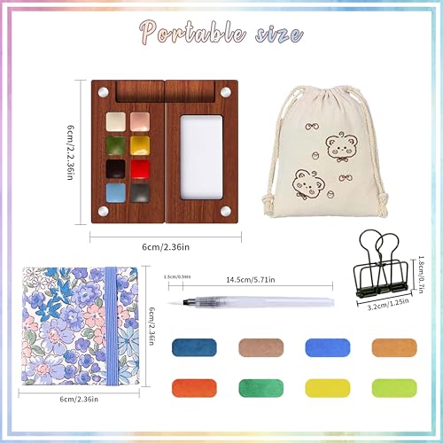 Travel Watercolor Paint Set - Pocket 8-Color Mini Paint Kit with Sketch Pad - color: Colours