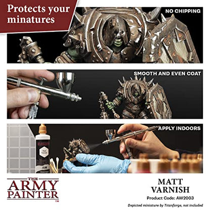 The Army Painter, Airbrush Matt Varnish, 100 ml dropper bottle | Acrylic varnish for airbrushing and painting Wargame miniatures and board games