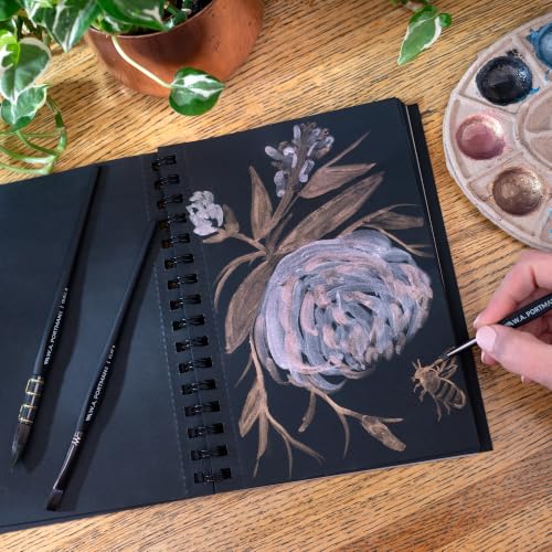 WA Portman Black Paper Notebook A5, 140 GSM (2-Pack) 60 Pages Sketchpad | 2-Pack Dark Paper Sketchbook A5 (6" X 8.25") Black Page Sketchbook, Black Paper Journal 60 Pages (30 Sheets) Watercolor Paper - size: A5 2 Pack