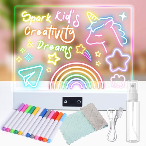 16" Rechargeable LED Drawing Board for Kids, 3 Modes & 8 Colors Glow Doodle Light Up Drawing Tablet, Neon Acrylic Dry Erase Board with Stand, Creative Art Toy Gift for Girls Boys Birthday Christmas - color: White